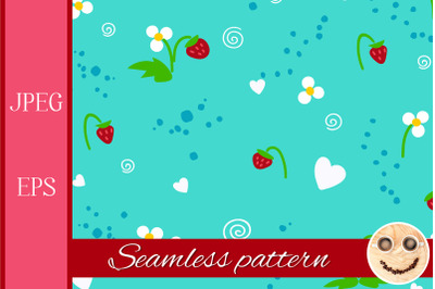 Strawberry on the blue seamless pattern.