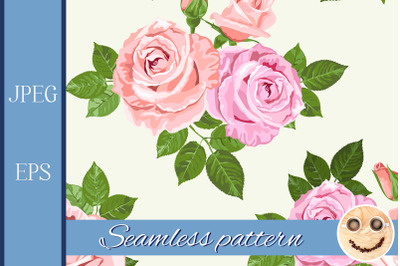 Pale pink and beige roses vector seamless pattern.