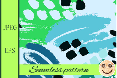 Blue green hand drawn paint lines seamless pattern.