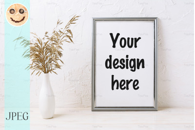 Silver frame mockup with decorative dried grass