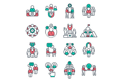 People team outline icons. Work group pictogram, office workers teams