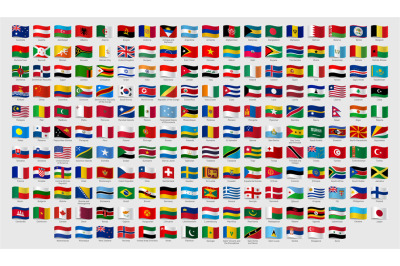 World national waving flags. Official country signs with names&2C; countr