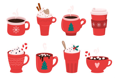 Christmas holiday coffee mug. Cocoa with marshmallows, winter warming