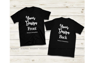 Front &amp; Back Black Tshirt Mockup, Gildan 64000 Shirt Mock Up