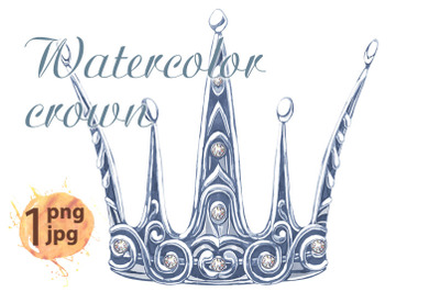 Watercolor silver crown Princess with precious stones fianit