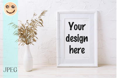 White frame mockup with dried grass in vase