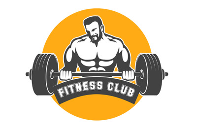 Fitness or Athletic club emblem with bodybuilder and barbell. Vector I