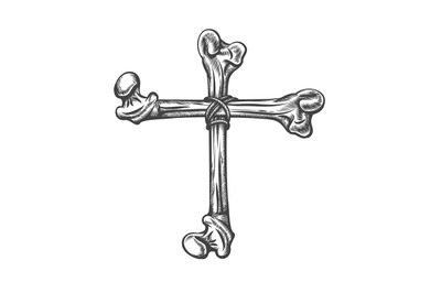 Cross Made of Human Bones Tattoo. Vector Illustration