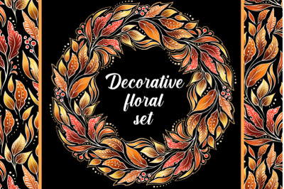 Decorative floral set - pattern and wreath