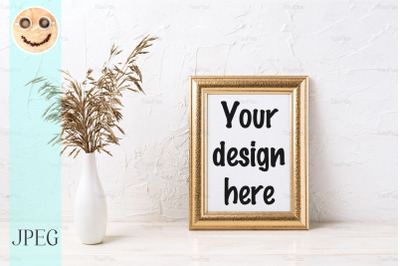 Golden  frame mockup with dried grass