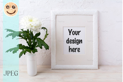 White frame mockup with chrysanthemum in vase