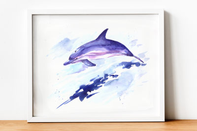 Watercolor Jumping Dolphin Print &amp; Clip Art