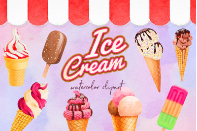 Watercolor Ice Cream Clipart