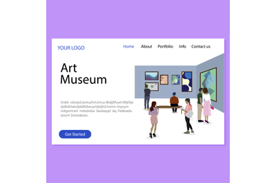 Art museum landing page, gallery exhibition homepage