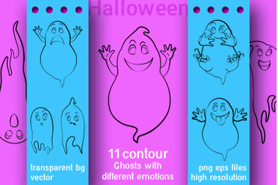 Ghosts outline vector set for halloween decoration