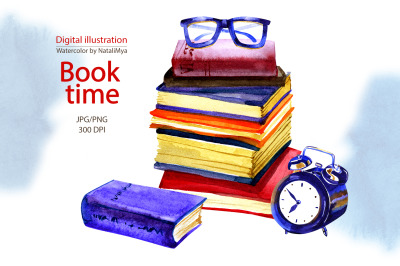 Book time - watercolor clipart