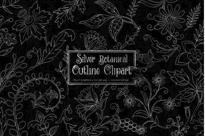 Silver Botanical Outlines Clipart