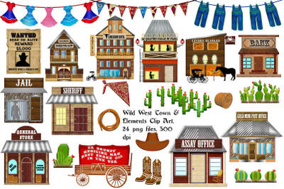 Wild West Town and Elements Clip Art