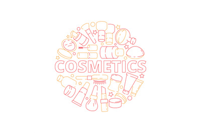 Makeup symbols. Beauty woman cosmetic items in circle shape eyeshadow