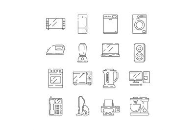 Home appliances icon. Electrical household items computer tv refrigera