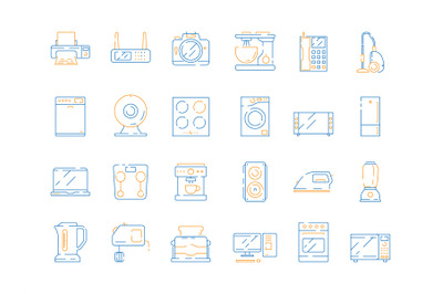 Home electrical icons. Household modern appliance equipment microwave