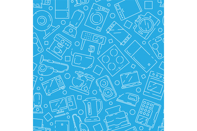 Household electronics pattern. Home modern appliances kitchen objects