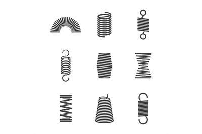 Metal flexible spiral. Suspension steel wire coils vector icon collect