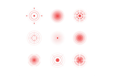 Radial red shapes. Migraine aiming bones painful target concentric pai