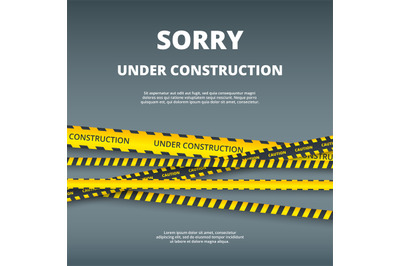 Under construction page. Web site design template with attention dange