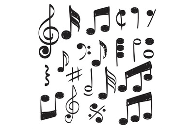 Music note. Doodles sketch musical vector hand drawn pictures isolated