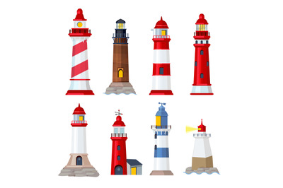 Lighthouse cartoon. Port security ocean or sea vector building