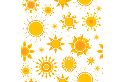 Sun seamless pictures. Weather summer sunshine pictures textile design