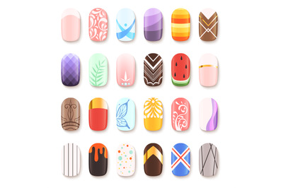 Nail art design. False fingernails manicure vector template