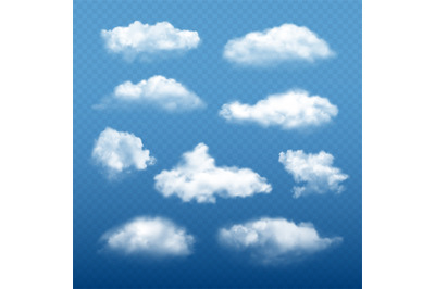 Cloudy sky realistic. Beautiful white clouds condensation collection v