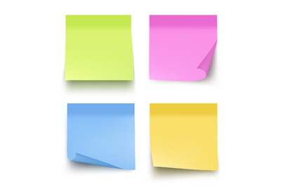 Sticky colored notes. Post note paper vector realistic pictures isolat