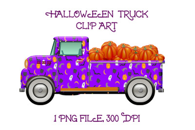 Halloween Truck with Pumpkins Clip Art