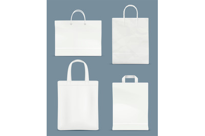 Shopping bag mockup. Paper handle plastic paper bag vector realistic b