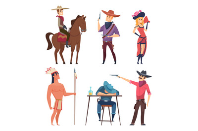 Cowboys characters. Wildlife western texas sheriff and country boys wi