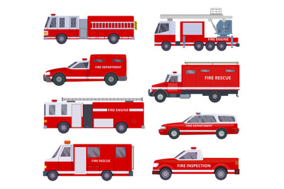 Fire engine. Collection with red emergency department lighting service