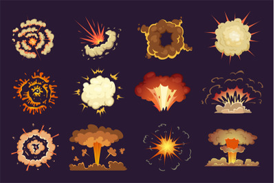 Bomb explosion. Motion abstract blast fire and clouds exploded vector