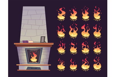 Interior fireplace. Keyframe animation of burning fire place for relax