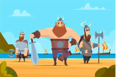 Viking warriors background. Medieval authentic military characters nor