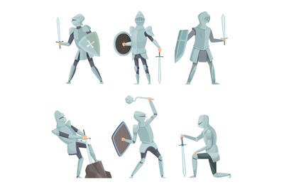 Cartoon knights. Medieval warrior on horse vector cartoon characters i