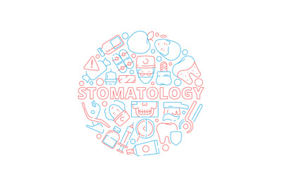 Dental icons set. Circle shape with stomatology teeth veneers orthodon