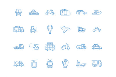 Urban vehicle icons. City transport planes boat cars boats truck vecto