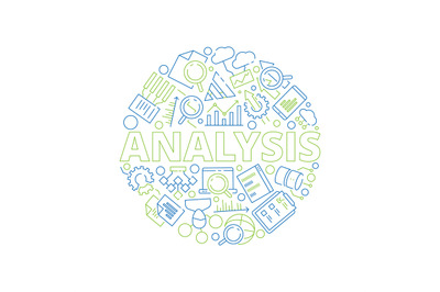 Data management concept. Data analysis symbols in circle shape busines