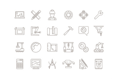 Engineering symbols. Manufacturing civil chip mechanical electrical to