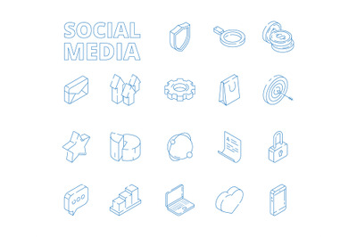 3D social media. Marketing isometric thin line business icon website s