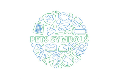 Pets symbols. Circle shape with veterinary clinic icons dogs cats fish