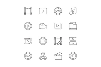 Video editing icon. Film movie production symbols cut editor multimedi